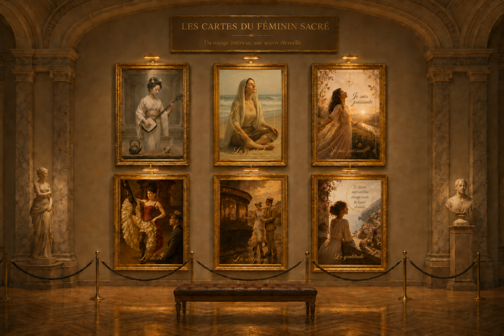 une galerie d'art, un musée, expose des portraits de femmes et  se nomme le féminin sacré