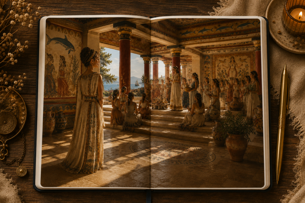illustration interne agenda illustrant la civilisation minoenne.
