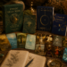 oracles de la terre et oracle de révélation sur la meme table avec les cartes et les livrets