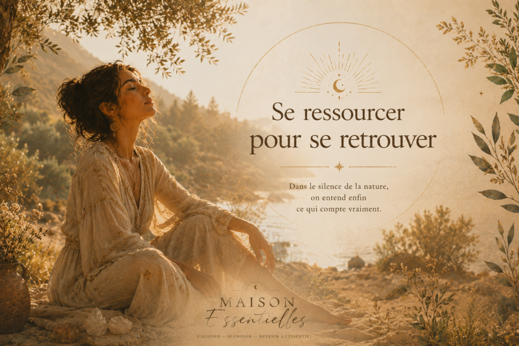 une femme assise dans la nature se ressource pour se retrouver elle meme